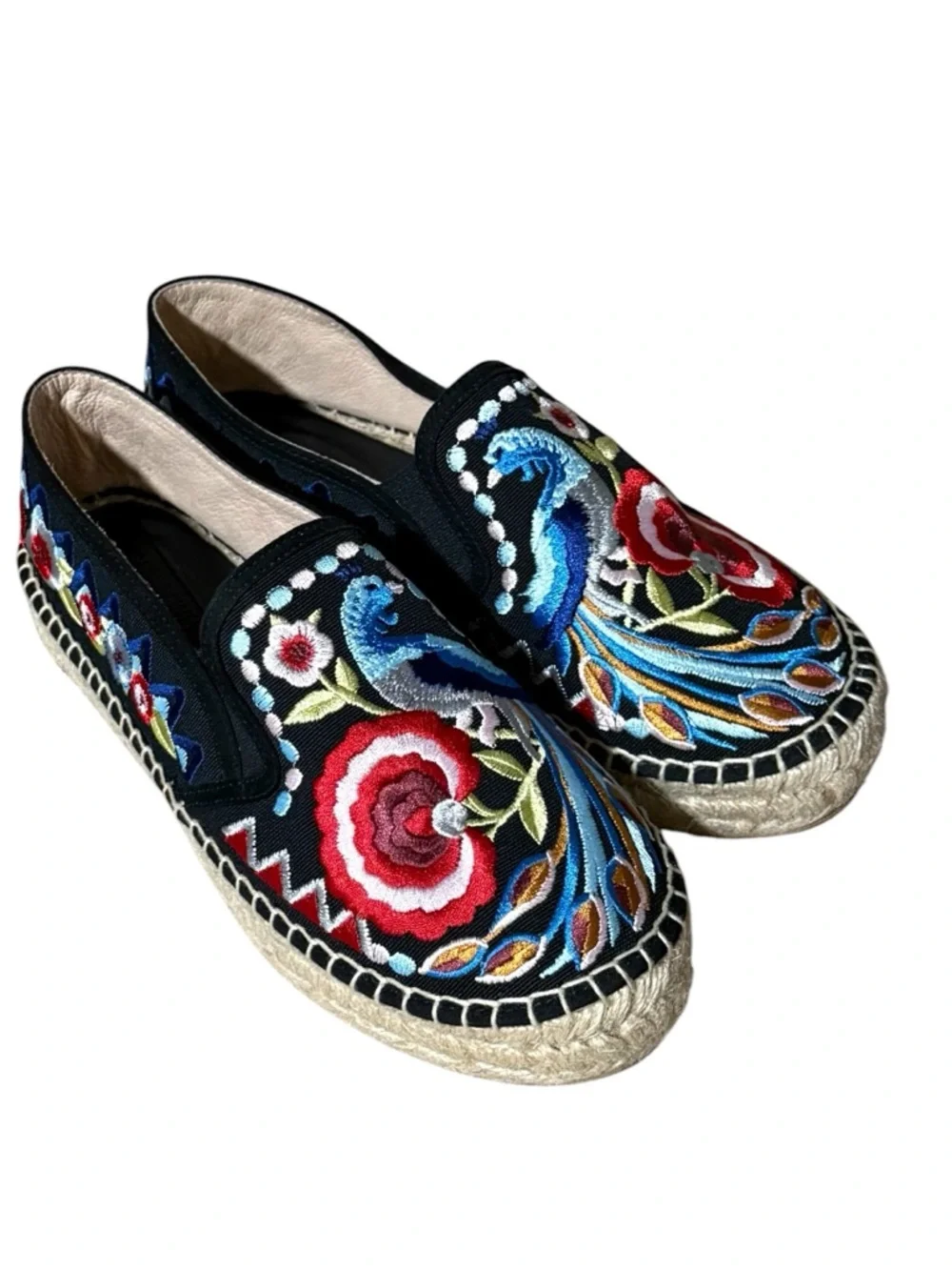 Johnny Was Isaac Peacock Floral Embroidered Espadrille size 39